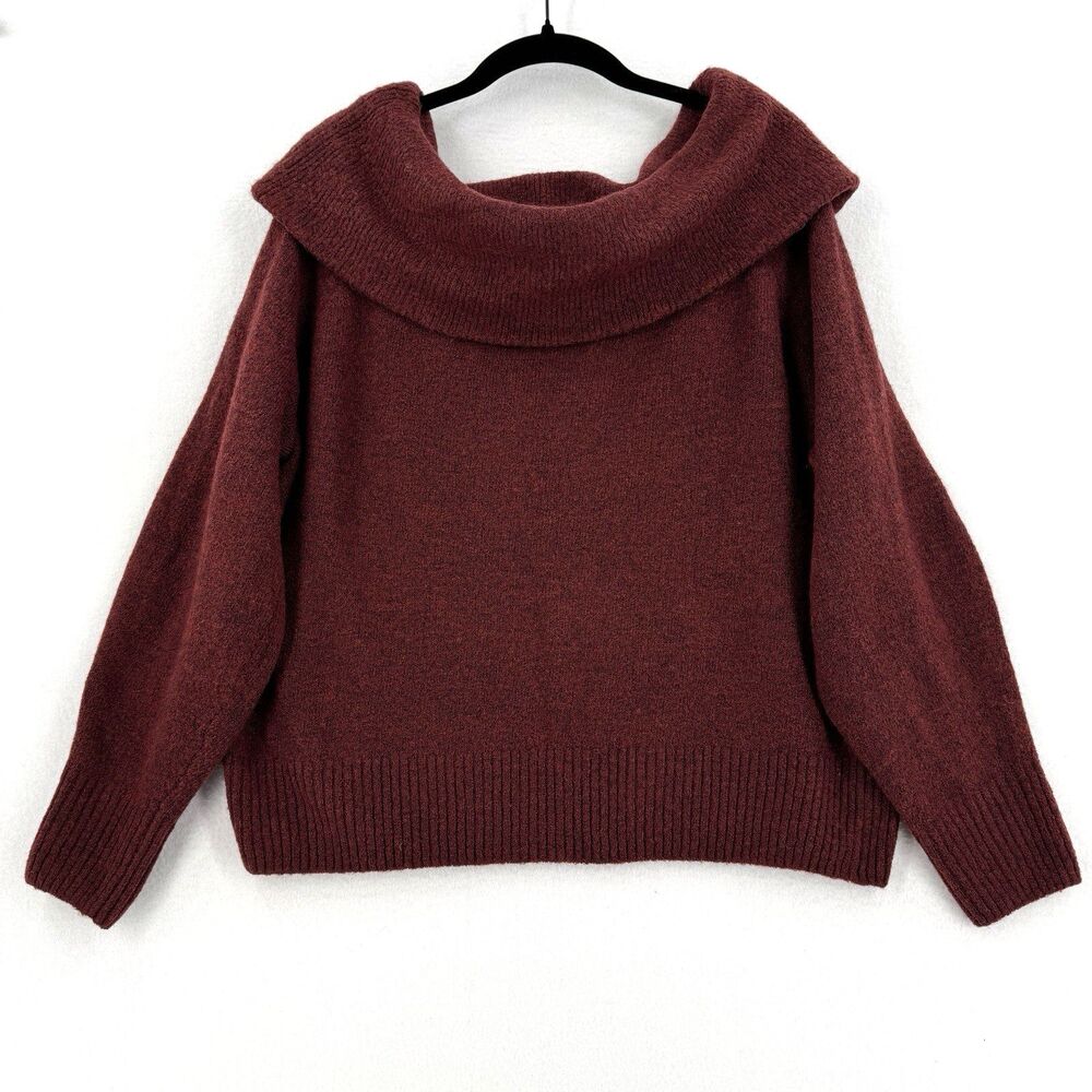 H&M Women L Burgundy Cowl Neck Sweater Oversized Knit Pullover Cozy Fall Winter